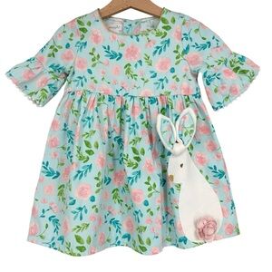 MUDPIE EUC Girls Adorable Floral Bunny Appliqué Dress